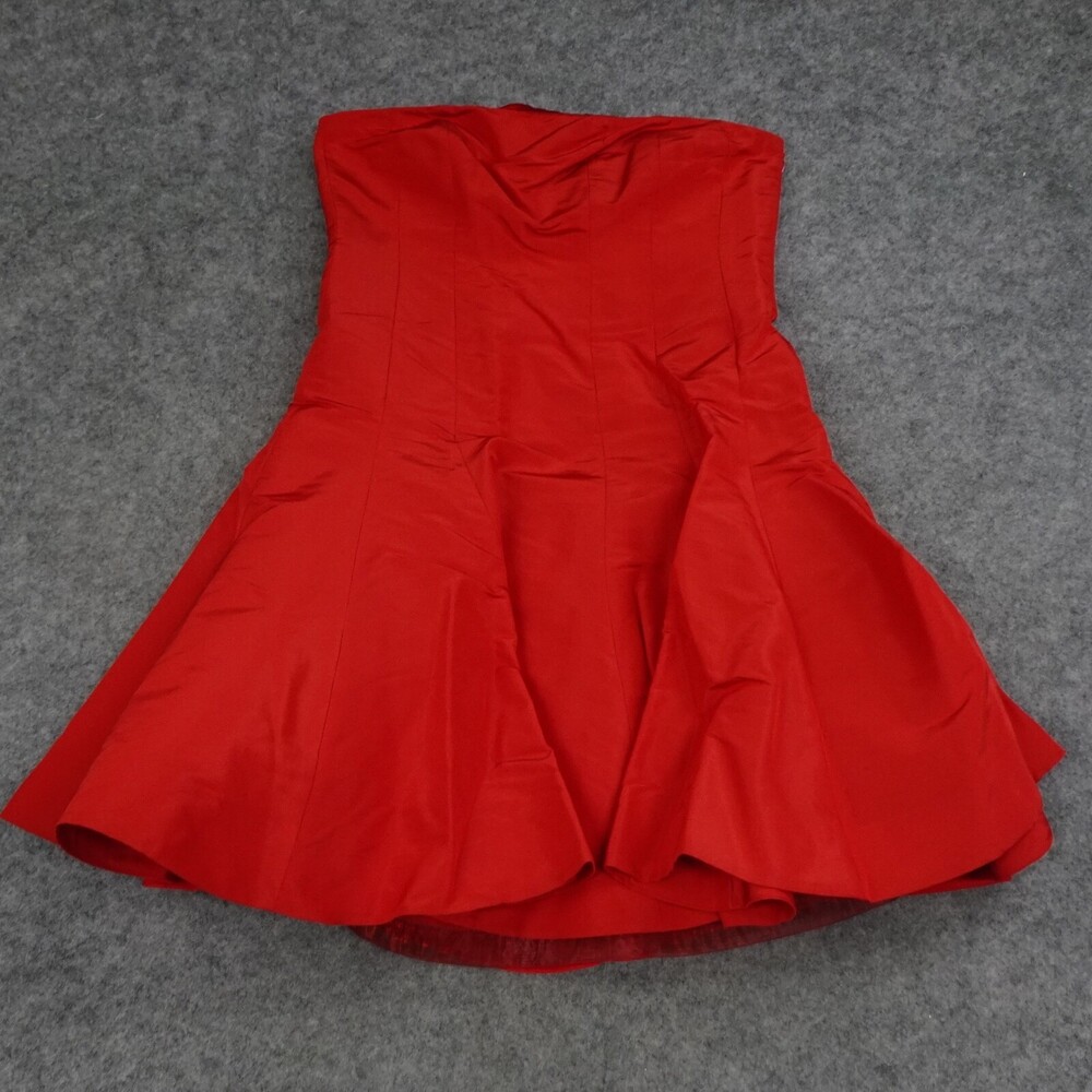 Ralph Lauren Dress Womens 14 Red Strapless Fit Flare Silk Party Sleeveless D